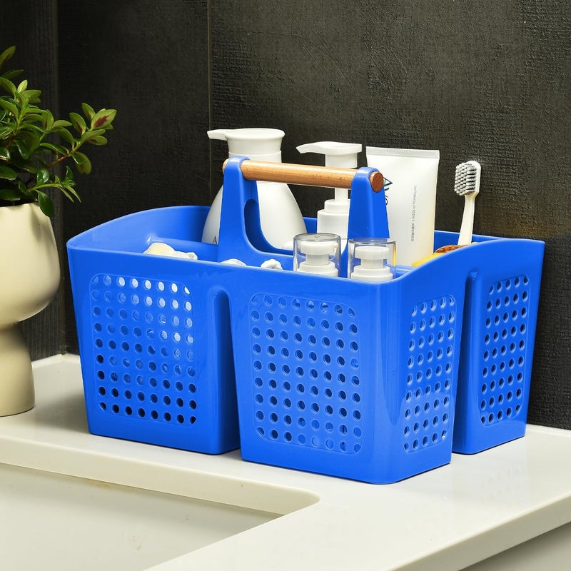 PAKCHOICE Portable Shower Caddy Basket with Compartments, Plastic Divided Cleaning Caddy Organizer Storage Tote with Handle for Bathroom, College, Dorm Room Essentials, Deep Blue - Image 2